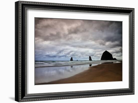 USA, Oregon, Cannon Beach. Haystack Rock at Low Tide-Jean Carter-Framed Photographic Print