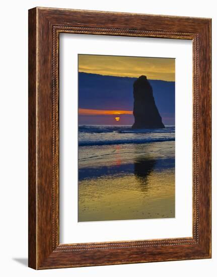 USA, Oregon, Cannon Beach. Sunset on Lone Seastack-Jean Carter-Framed Photographic Print