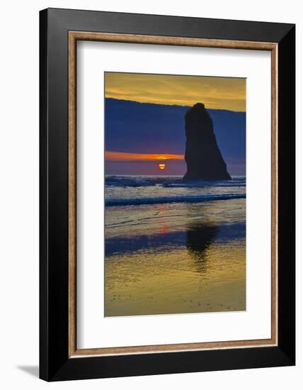 USA, Oregon, Cannon Beach. Sunset on Lone Seastack-Jean Carter-Framed Photographic Print