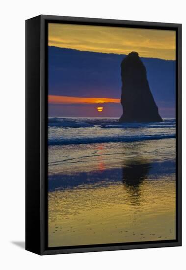 USA, Oregon, Cannon Beach. Sunset on Lone Seastack-Jean Carter-Framed Premier Image Canvas