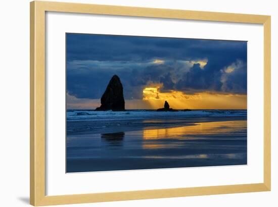 USA, Oregon, Cannon Beach. Sunset on Needles Seastack-Jean Carter-Framed Photographic Print