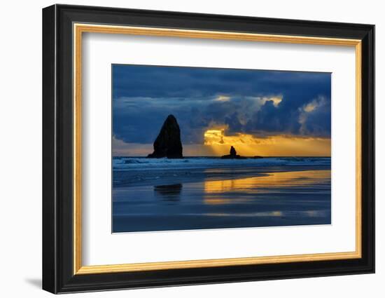 USA, Oregon, Cannon Beach. Sunset on Needles Seastack-Jean Carter-Framed Photographic Print