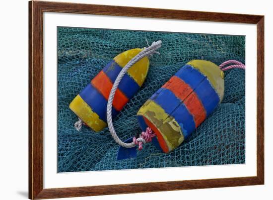 USA, Oregon, Garibaldi. Blue Fishing Nets with Buoys-Jean Carter-Framed Photographic Print