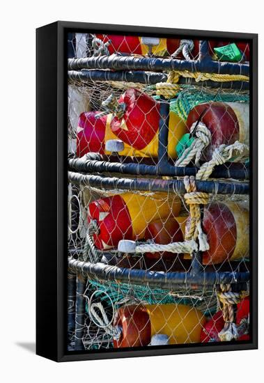 USA, Oregon, Garibaldi. Stacked Crab Pots on Dock-Jean Carter-Framed Premier Image Canvas