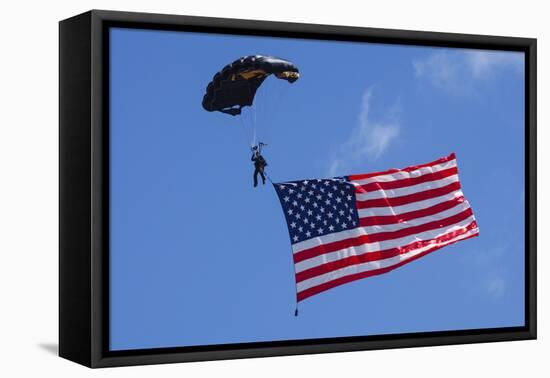 USA, Oregon, Hillsboro, Skydiver with is parachute deployed-Rick A Brown-Framed Premier Image Canvas