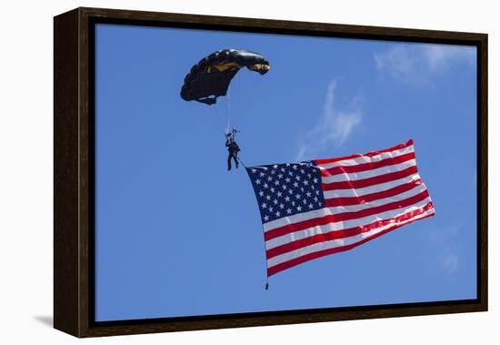 USA, Oregon, Hillsboro, Skydiver with is parachute deployed-Rick A Brown-Framed Premier Image Canvas