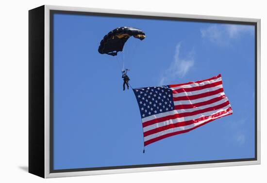 USA, Oregon, Hillsboro, Skydiver with is parachute deployed-Rick A Brown-Framed Premier Image Canvas