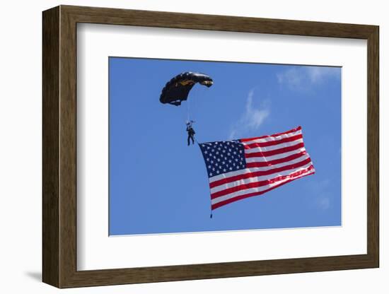 USA, Oregon, Hillsboro, Skydiver with is parachute deployed-Rick A Brown-Framed Photographic Print