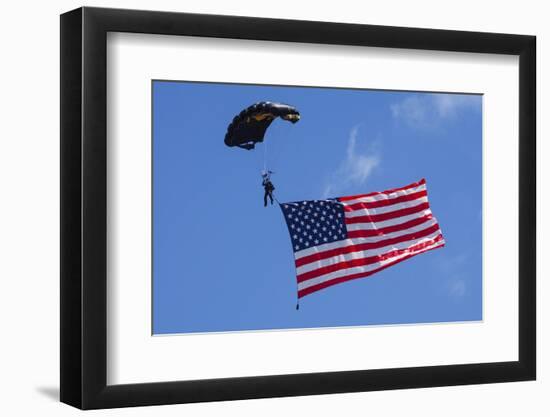 USA, Oregon, Hillsboro, Skydiver with is parachute deployed-Rick A Brown-Framed Photographic Print