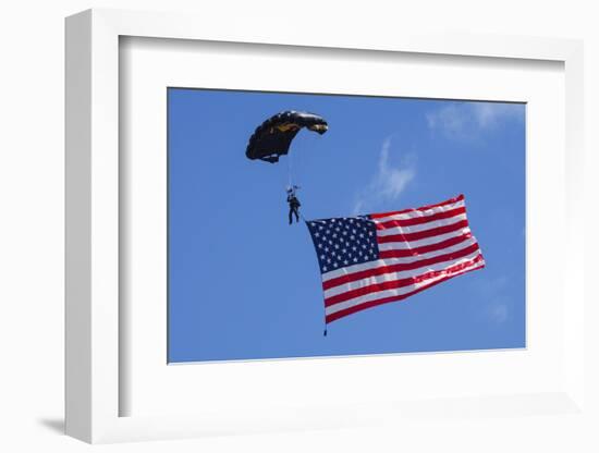 USA, Oregon, Hillsboro, Skydiver with is parachute deployed-Rick A Brown-Framed Photographic Print