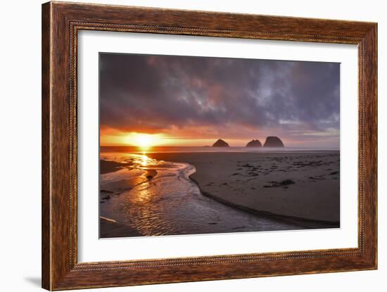 USA, Oregon, Oceanside. Sunset on Three Arch Rocks-Steve Terrill-Framed Photographic Print