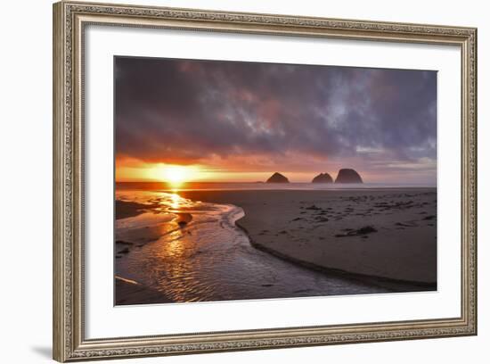 USA, Oregon, Oceanside. Sunset on Three Arch Rocks-Steve Terrill-Framed Photographic Print