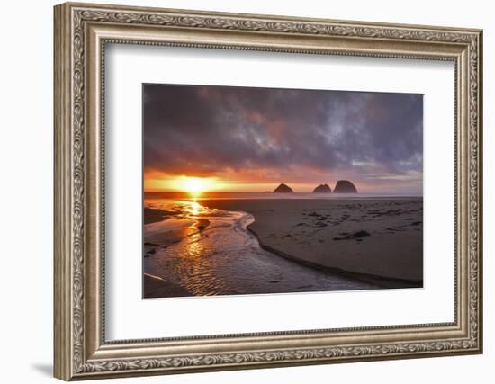 USA, Oregon, Oceanside. Sunset on Three Arch Rocks-Steve Terrill-Framed Photographic Print