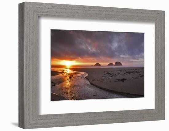 USA, Oregon, Oceanside. Sunset on Three Arch Rocks-Steve Terrill-Framed Photographic Print