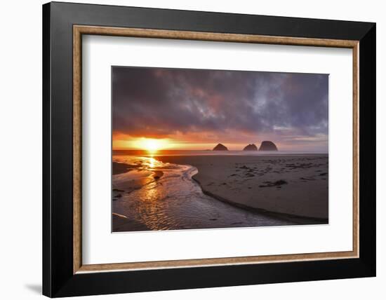 USA, Oregon, Oceanside. Sunset on Three Arch Rocks-Steve Terrill-Framed Photographic Print