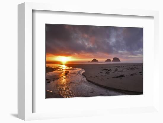 USA, Oregon, Oceanside. Sunset on Three Arch Rocks-Steve Terrill-Framed Photographic Print