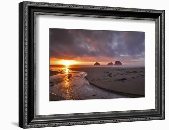 USA, Oregon, Oceanside. Sunset on Three Arch Rocks-Steve Terrill-Framed Photographic Print