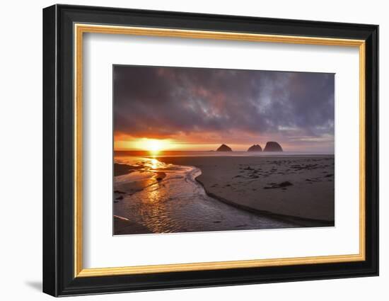 USA, Oregon, Oceanside. Sunset on Three Arch Rocks-Steve Terrill-Framed Photographic Print