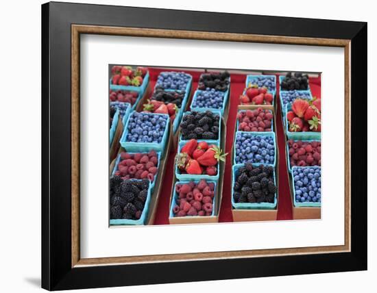 Usa, Oregon, Portland. Display of berries at Farmers Market.-Jaynes Gallery-Framed Photographic Print