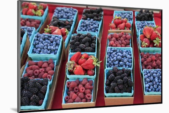 Usa, Oregon, Portland. Display of berries at Farmers Market.-Jaynes Gallery-Mounted Photographic Print