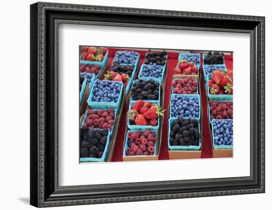 Usa, Oregon, Portland. Display of berries at Farmers Market.-Jaynes Gallery-Framed Photographic Print