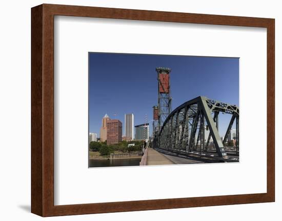 USA, Oregon, Portland. Downtown and the Hawthorne Bridge-Brent Bergherm-Framed Photographic Print