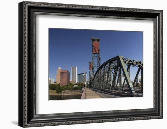 USA, Oregon, Portland. Downtown and the Hawthorne Bridge-Brent Bergherm-Framed Photographic Print