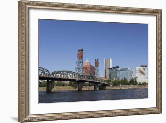 USA, Oregon, Portland. Downtown and the Hawthorne Bridge-Brent Bergherm-Framed Photographic Print