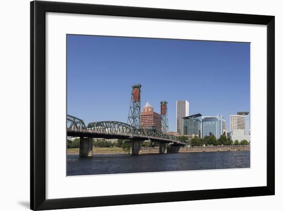 USA, Oregon, Portland. Downtown and the Hawthorne Bridge-Brent Bergherm-Framed Photographic Print