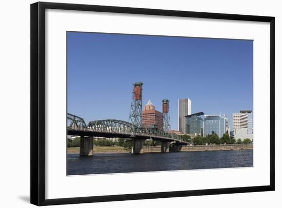 USA, Oregon, Portland. Downtown and the Hawthorne Bridge-Brent Bergherm-Framed Photographic Print