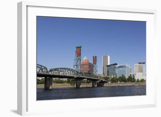 USA, Oregon, Portland. Downtown and the Hawthorne Bridge-Brent Bergherm-Framed Photographic Print