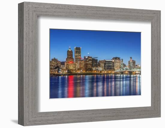 USA, Oregon, Portland, Downtown Skyline at Twilight-Rob Tilley-Framed Photographic Print