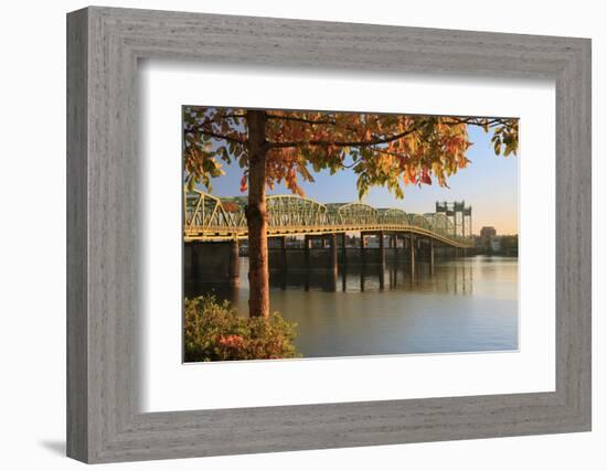 USA, Oregon, Portland. Interstate Bridge crossing Columbia River.-Jaynes Gallery-Framed Photographic Print