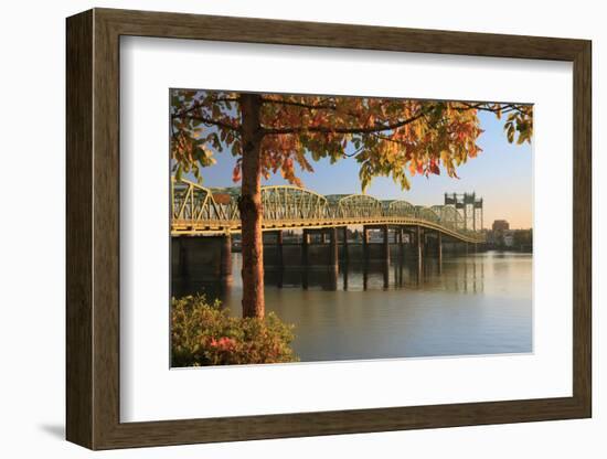 USA, Oregon, Portland. Interstate Bridge crossing Columbia River.-Jaynes Gallery-Framed Photographic Print