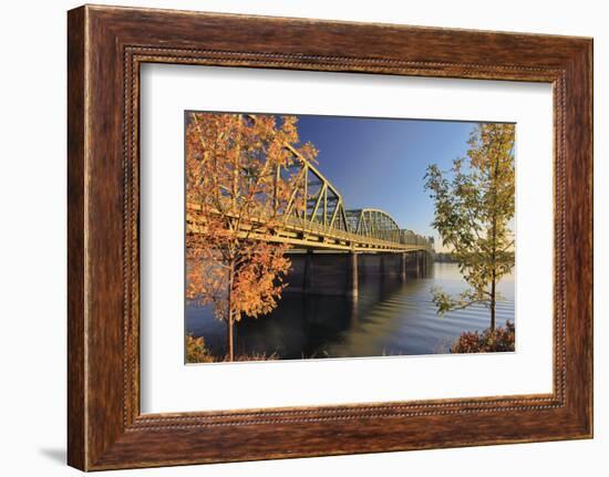 USA, Oregon, Portland. Interstate Bridge crossing Columbia River.-Jaynes Gallery-Framed Photographic Print