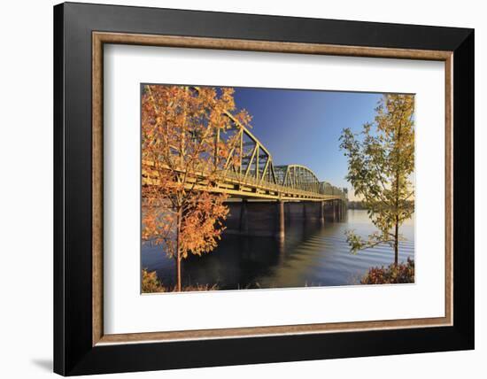 USA, Oregon, Portland. Interstate Bridge crossing Columbia River.-Jaynes Gallery-Framed Photographic Print