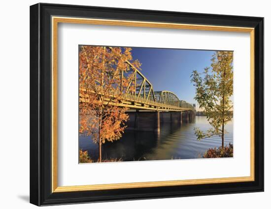 USA, Oregon, Portland. Interstate Bridge crossing Columbia River.-Jaynes Gallery-Framed Photographic Print