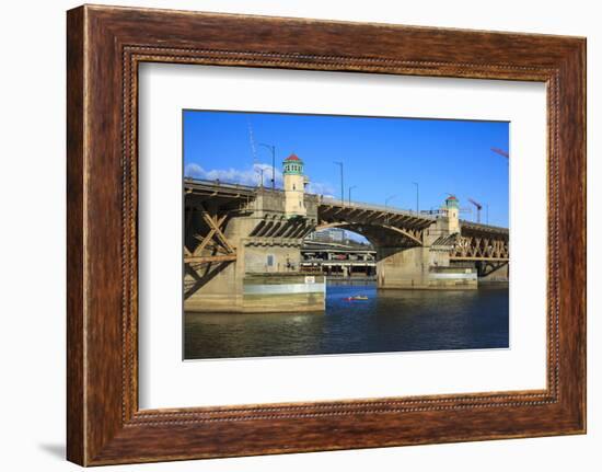 USA, Oregon, Portland, Kayakers Paddling under the Burnside Bridge-Rick A Brown-Framed Photographic Print