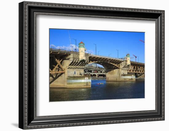 USA, Oregon, Portland, Kayakers Paddling under the Burnside Bridge-Rick A Brown-Framed Photographic Print