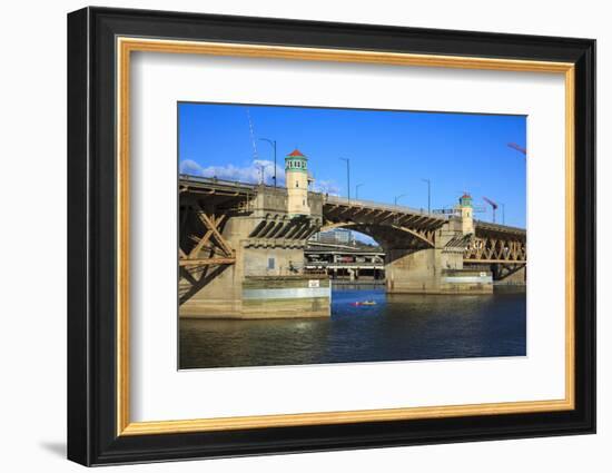 USA, Oregon, Portland, Kayakers Paddling under the Burnside Bridge-Rick A Brown-Framed Photographic Print