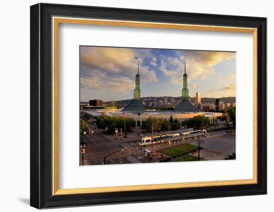 USA, Oregon, Portland. Oregon Convention Center and downtown at sunset.-Jaynes Gallery-Framed Photographic Print