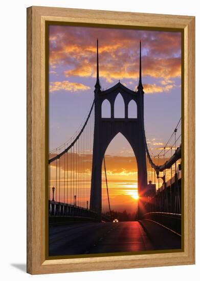 USA, Oregon, Portland. St. Johns Bridge at sunrise.-Jaynes Gallery-Framed Premier Image Canvas