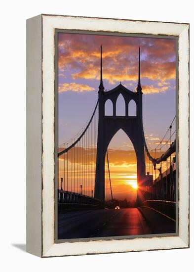 USA, Oregon, Portland. St. Johns Bridge at sunrise.-Jaynes Gallery-Framed Premier Image Canvas