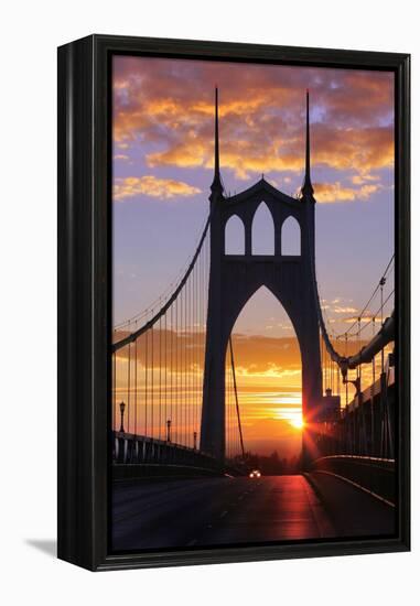 USA, Oregon, Portland. St. Johns Bridge at sunrise.-Jaynes Gallery-Framed Premier Image Canvas