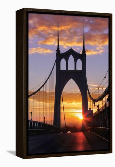 USA, Oregon, Portland. St. Johns Bridge at sunrise.-Jaynes Gallery-Framed Premier Image Canvas