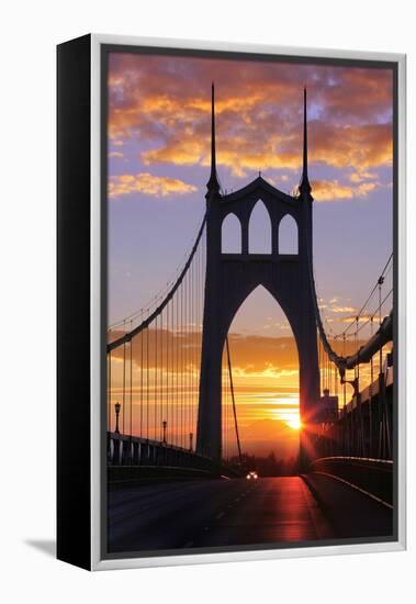 USA, Oregon, Portland. St. Johns Bridge at sunrise.-Jaynes Gallery-Framed Premier Image Canvas