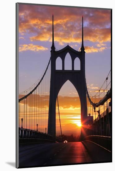 USA, Oregon, Portland. St. Johns Bridge at sunrise.-Jaynes Gallery-Mounted Photographic Print