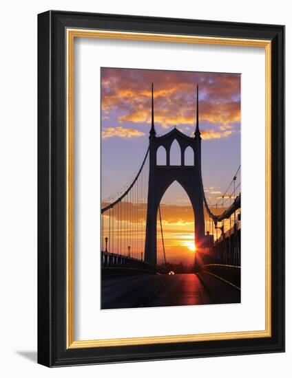 USA, Oregon, Portland. St. Johns Bridge at sunrise.-Jaynes Gallery-Framed Photographic Print