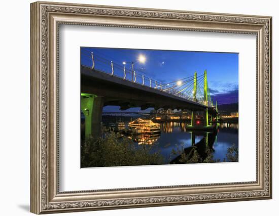 USA, Oregon, Portland. Tilikum Bridge Crossing and The Portland Spirit boat on Willamette River.-Jaynes Gallery-Framed Photographic Print