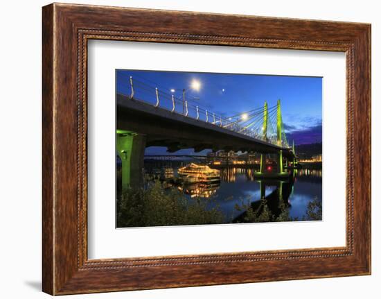 USA, Oregon, Portland. Tilikum Bridge Crossing and The Portland Spirit boat on Willamette River.-Jaynes Gallery-Framed Photographic Print